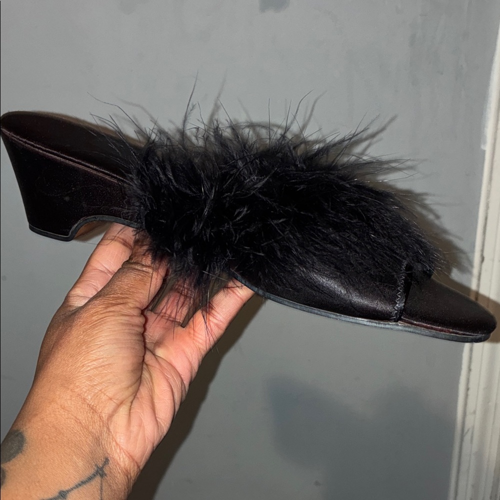 Source Unknown Black Feathered Clogs